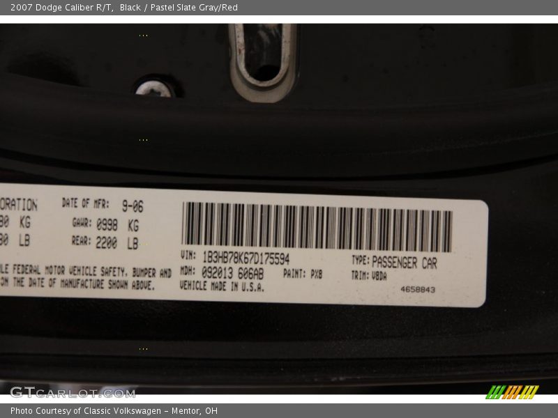Black / Pastel Slate Gray/Red 2007 Dodge Caliber R/T