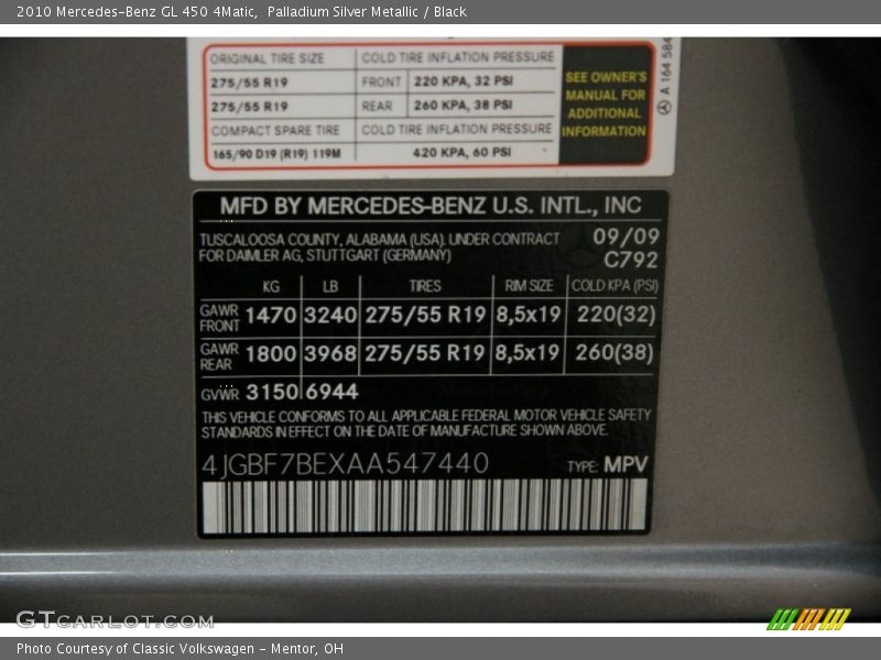 Palladium Silver Metallic / Black 2010 Mercedes-Benz GL 450 4Matic