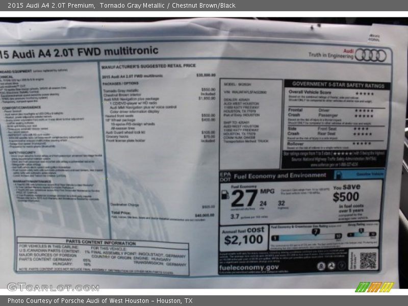  2015 A4 2.0T Premium Window Sticker