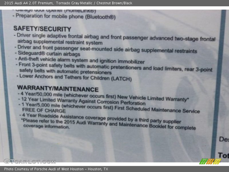 Tornado Gray Metallic / Chestnut Brown/Black 2015 Audi A4 2.0T Premium