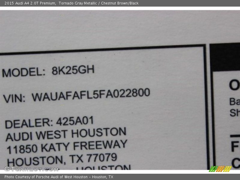 Tornado Gray Metallic / Chestnut Brown/Black 2015 Audi A4 2.0T Premium