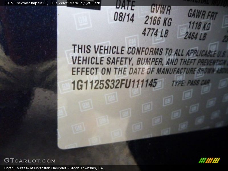 Blue Velvet Metallic / Jet Black 2015 Chevrolet Impala LT