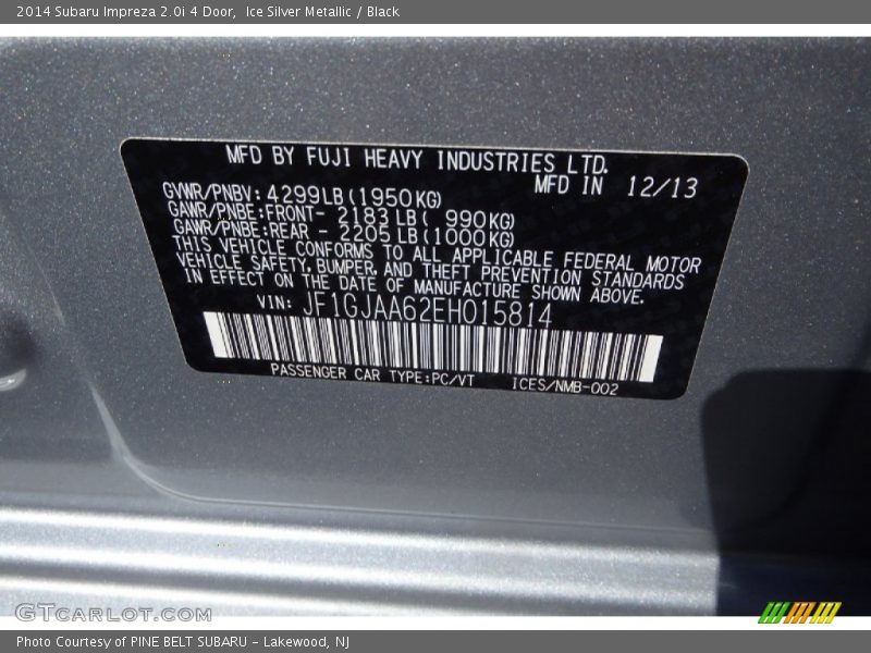 Ice Silver Metallic / Black 2014 Subaru Impreza 2.0i 4 Door