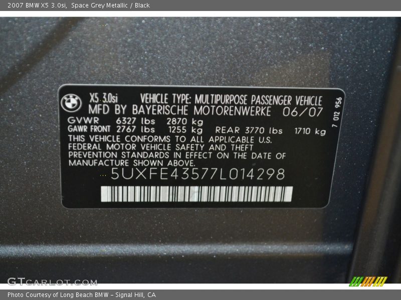 Space Grey Metallic / Black 2007 BMW X5 3.0si