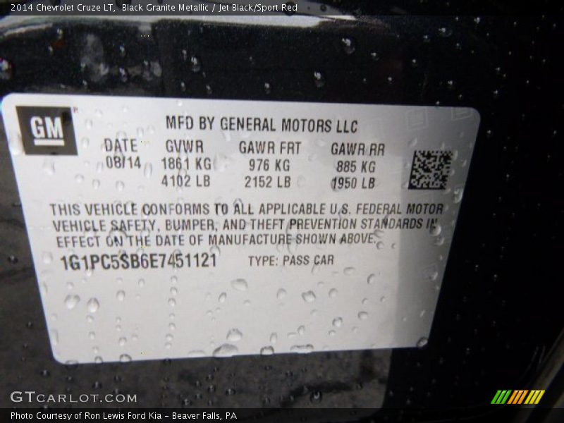 Black Granite Metallic / Jet Black/Sport Red 2014 Chevrolet Cruze LT