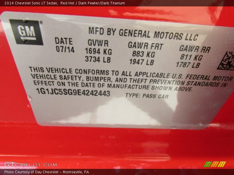 Red Hot / Dark Pewter/Dark Titanium 2014 Chevrolet Sonic LT Sedan