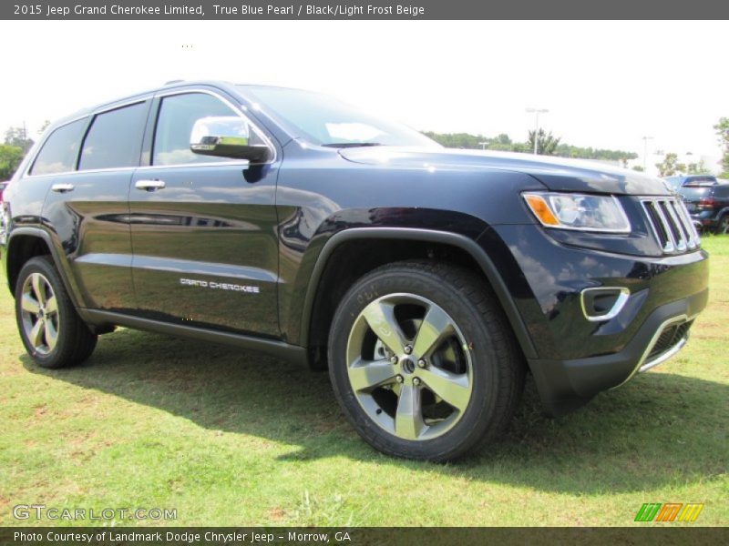 True Blue Pearl / Black/Light Frost Beige 2015 Jeep Grand Cherokee Limited