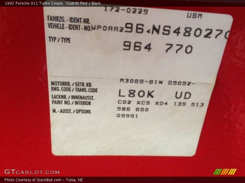 1992 911 Turbo Coupe Guards Red Color Code L80K
