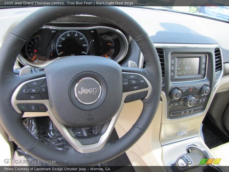 True Blue Pearl / Black/Light Frost Beige 2015 Jeep Grand Cherokee Limited