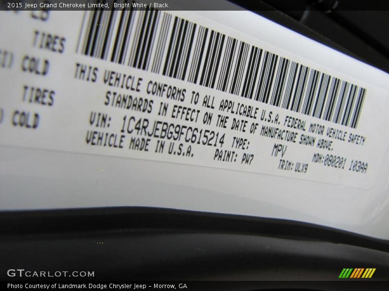 Bright White / Black 2015 Jeep Grand Cherokee Limited