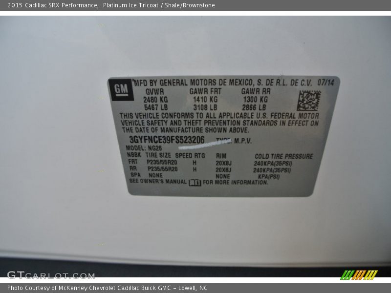 Platinum Ice Tricoat / Shale/Brownstone 2015 Cadillac SRX Performance