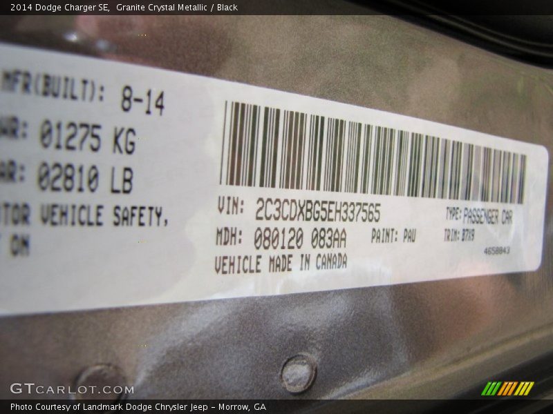 Granite Crystal Metallic / Black 2014 Dodge Charger SE