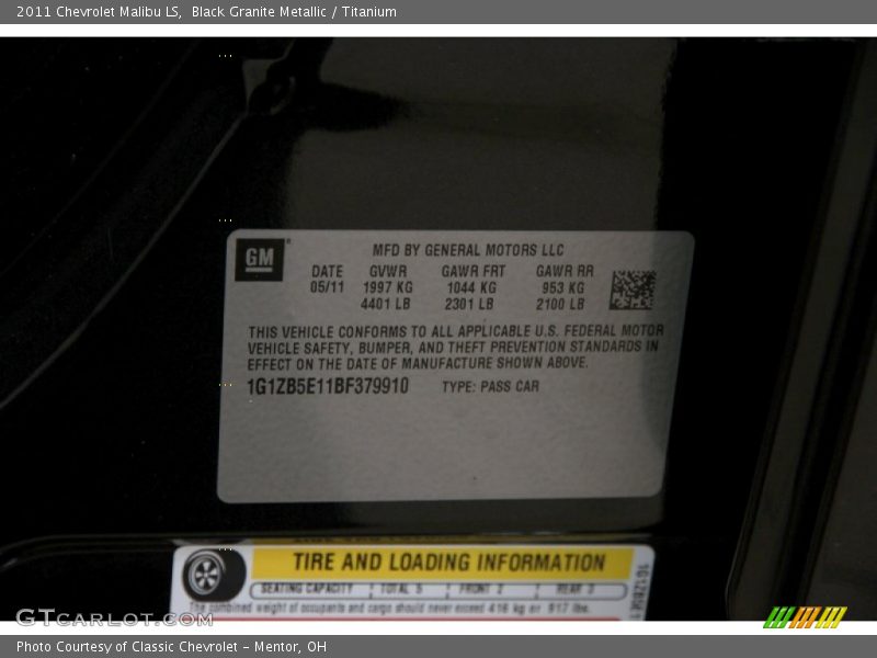 Black Granite Metallic / Titanium 2011 Chevrolet Malibu LS
