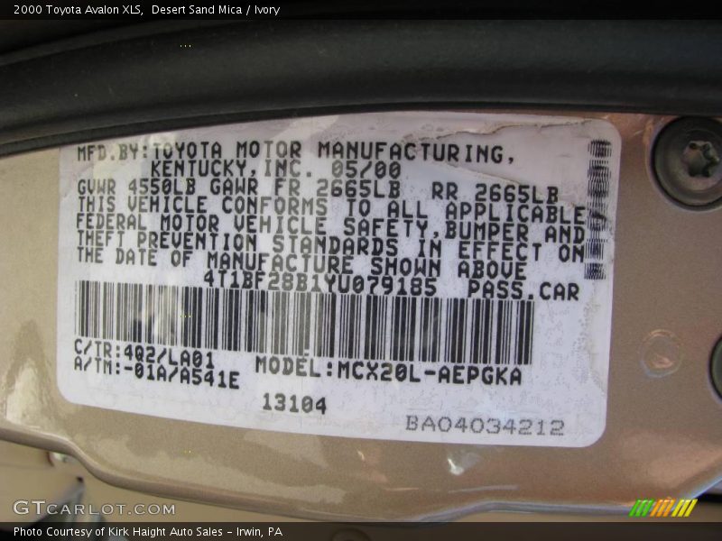 Desert Sand Mica / Ivory 2000 Toyota Avalon XLS