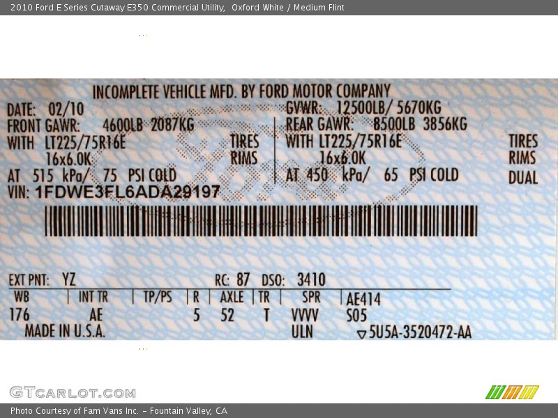 Oxford White / Medium Flint 2010 Ford E Series Cutaway E350 Commercial Utility