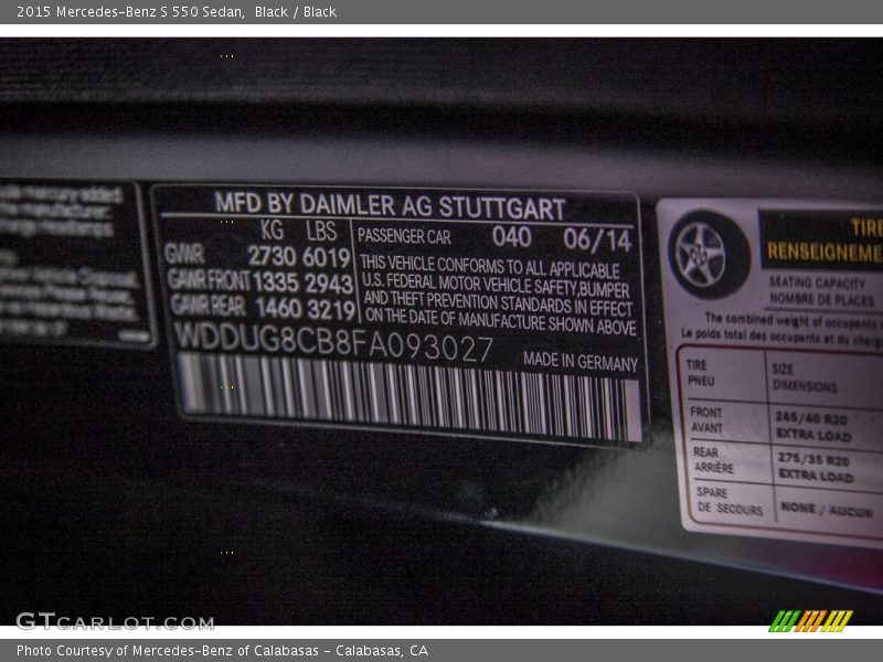 Black / Black 2015 Mercedes-Benz S 550 Sedan