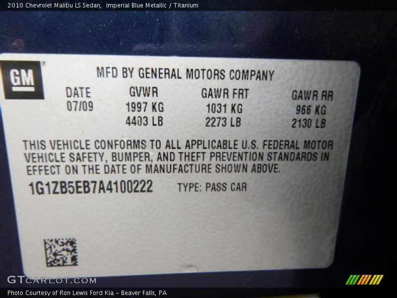 Imperial Blue Metallic / Titanium 2010 Chevrolet Malibu LS Sedan