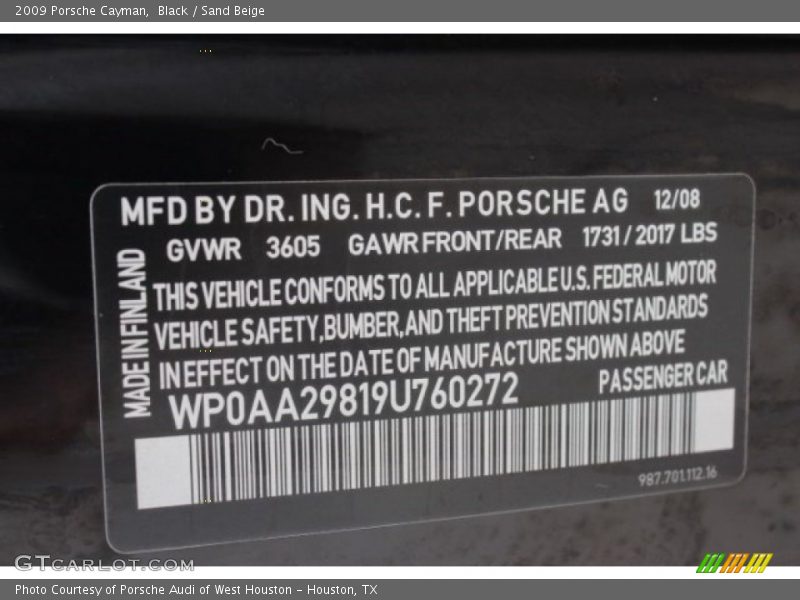 Black / Sand Beige 2009 Porsche Cayman