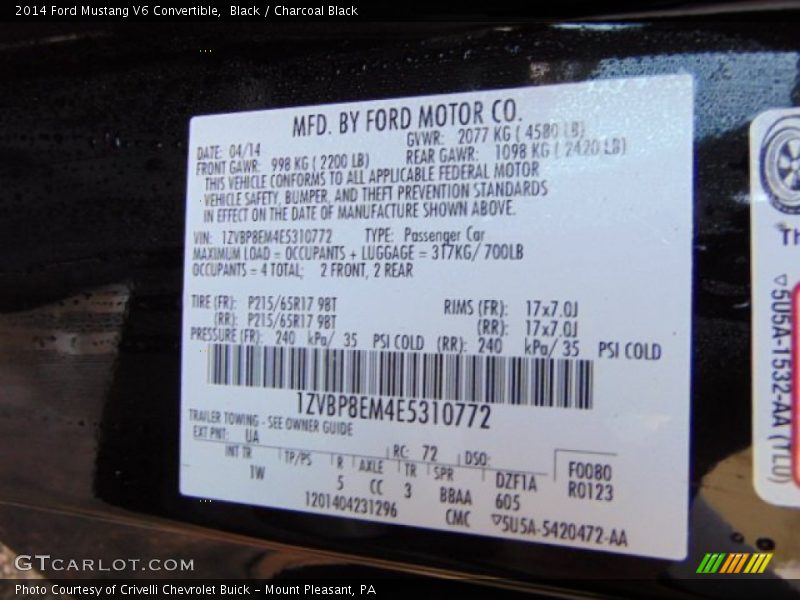 Black / Charcoal Black 2014 Ford Mustang V6 Convertible