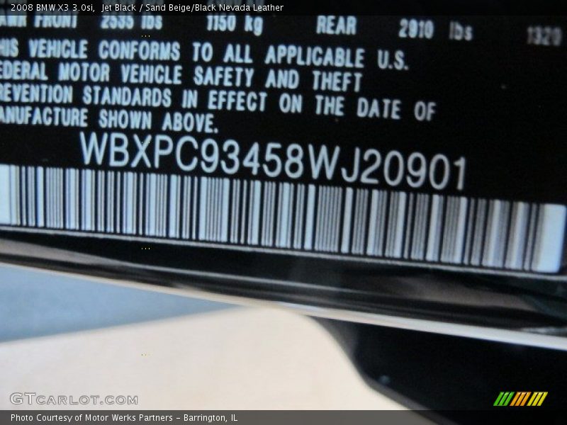 Jet Black / Sand Beige/Black Nevada Leather 2008 BMW X3 3.0si