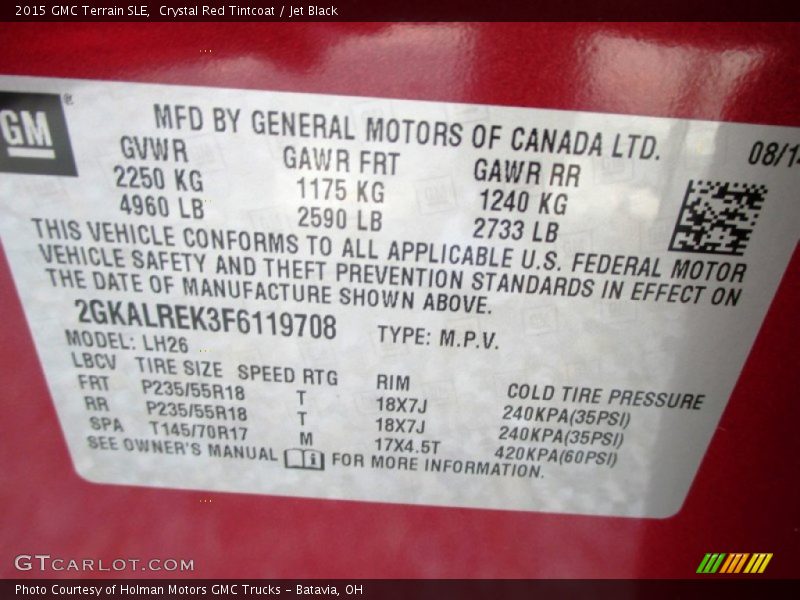 Crystal Red Tintcoat / Jet Black 2015 GMC Terrain SLE