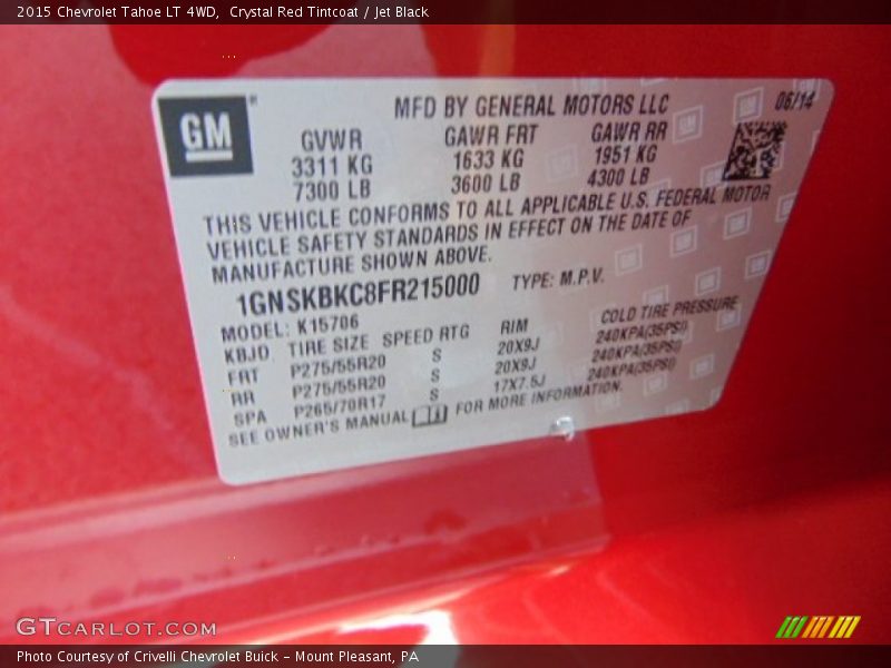 Crystal Red Tintcoat / Jet Black 2015 Chevrolet Tahoe LT 4WD
