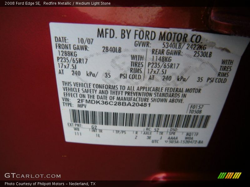 Redfire Metallic / Medium Light Stone 2008 Ford Edge SE
