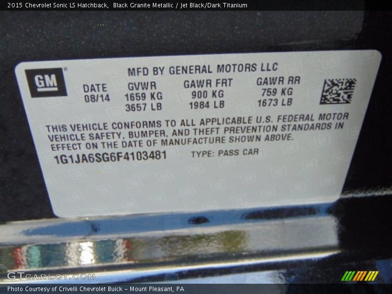 Black Granite Metallic / Jet Black/Dark Titanium 2015 Chevrolet Sonic LS Hatchback