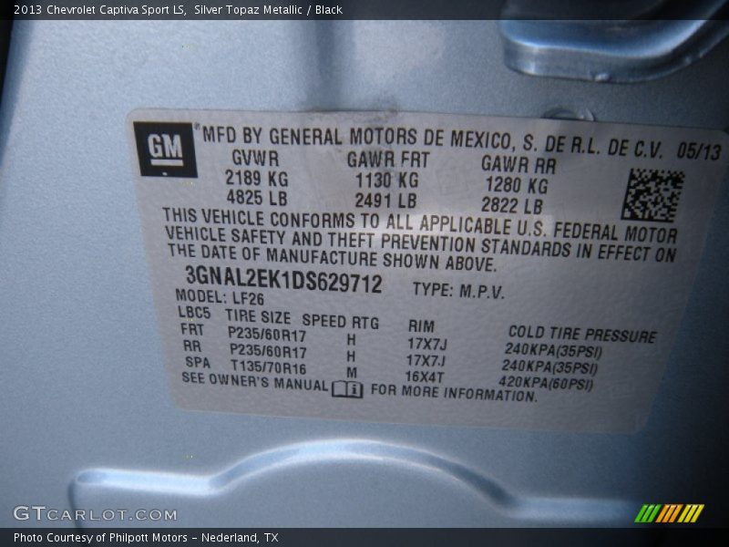 Silver Topaz Metallic / Black 2013 Chevrolet Captiva Sport LS
