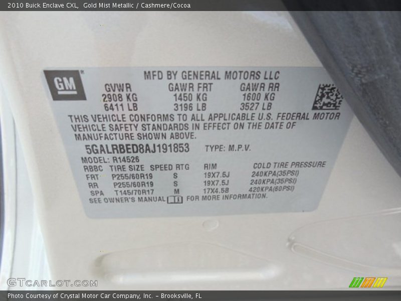 Gold Mist Metallic / Cashmere/Cocoa 2010 Buick Enclave CXL