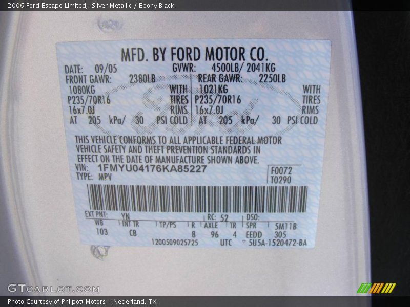 Silver Metallic / Ebony Black 2006 Ford Escape Limited