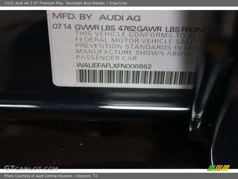 Moonlight Blue Metallic / Gray/Gray 2015 Audi A4 2.0T Premium Plus