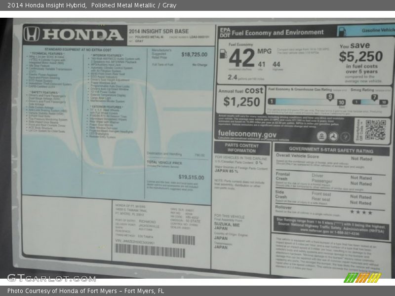  2014 Insight Hybrid Window Sticker