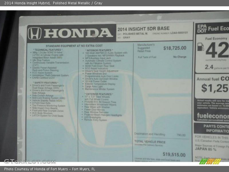  2014 Insight Hybrid Window Sticker