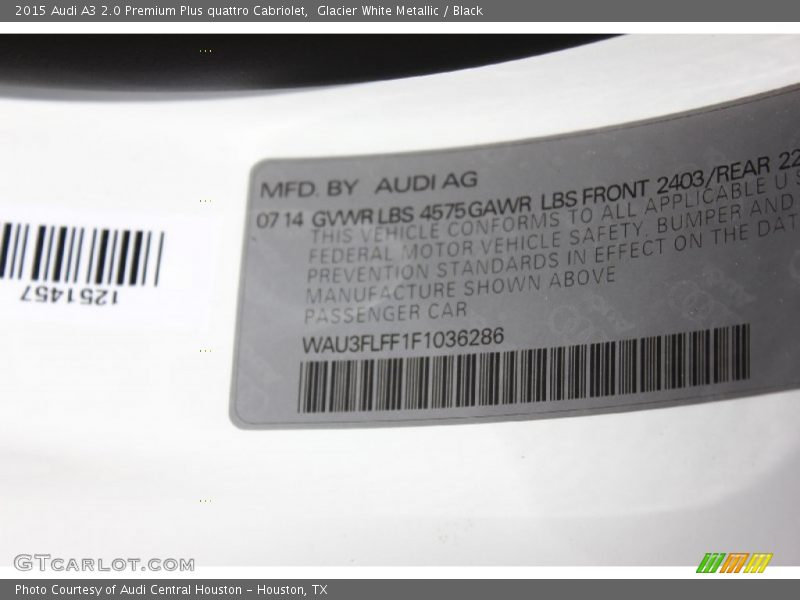 Glacier White Metallic / Black 2015 Audi A3 2.0 Premium Plus quattro Cabriolet