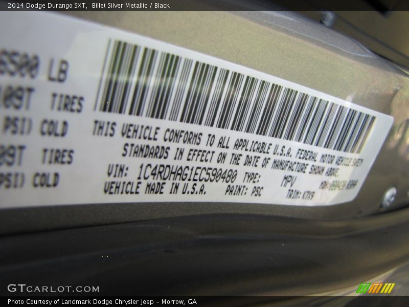 Billet Silver Metallic / Black 2014 Dodge Durango SXT