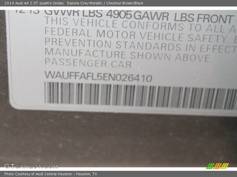 Dakota Grey Metallic / Chestnut Brown/Black 2014 Audi A4 2.0T quattro Sedan