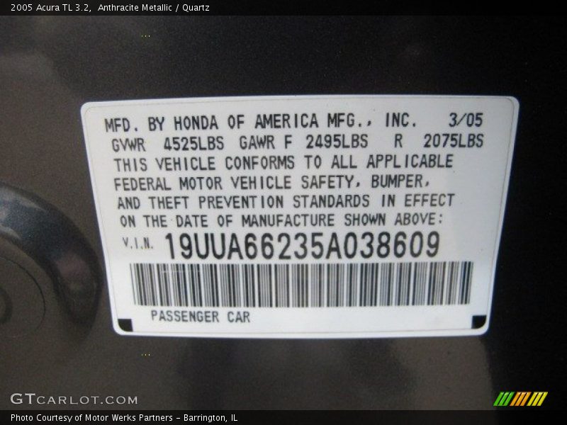 Anthracite Metallic / Quartz 2005 Acura TL 3.2
