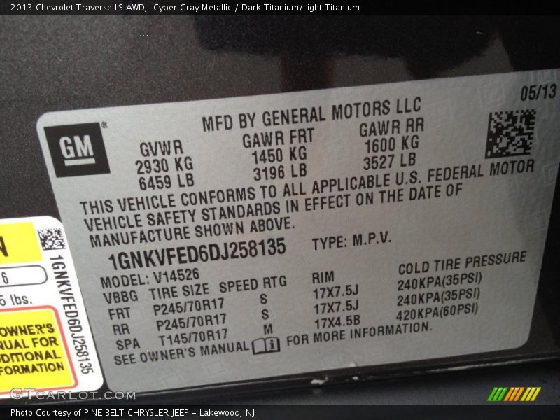 Cyber Gray Metallic / Dark Titanium/Light Titanium 2013 Chevrolet Traverse LS AWD