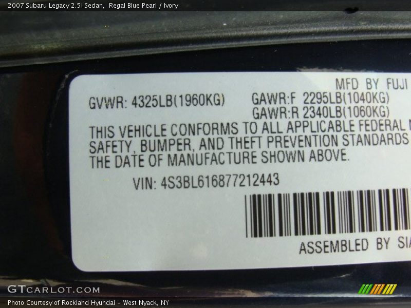 Regal Blue Pearl / Ivory 2007 Subaru Legacy 2.5i Sedan