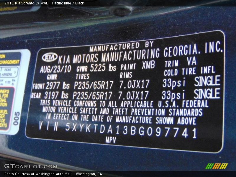 Pacific Blue / Black 2011 Kia Sorento LX AWD