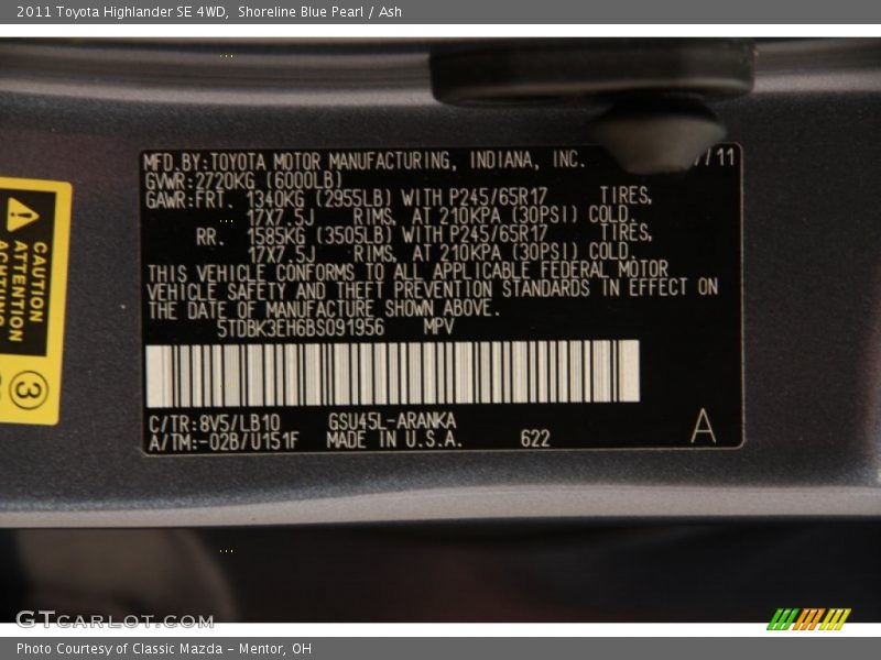 Shoreline Blue Pearl / Ash 2011 Toyota Highlander SE 4WD