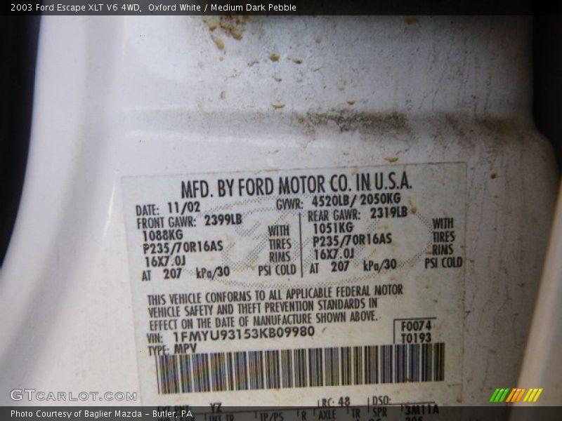 Oxford White / Medium Dark Pebble 2003 Ford Escape XLT V6 4WD