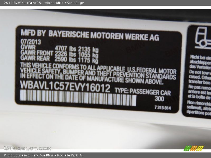 Alpine White / Sand Beige 2014 BMW X1 xDrive28i