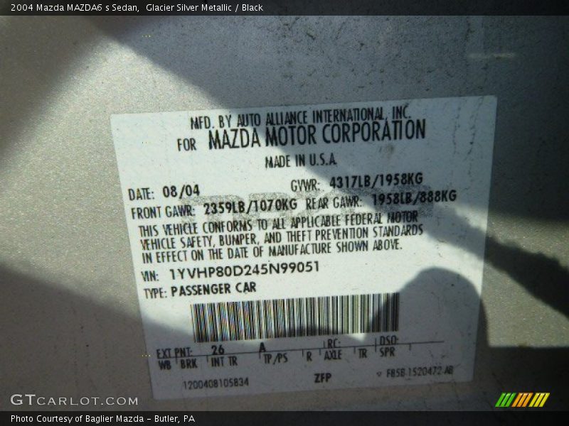 Glacier Silver Metallic / Black 2004 Mazda MAZDA6 s Sedan