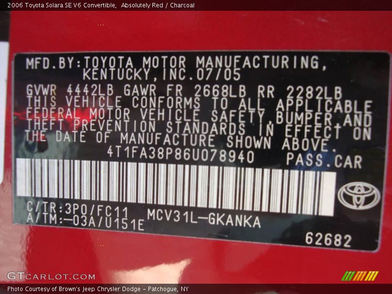 Absolutely Red / Charcoal 2006 Toyota Solara SE V6 Convertible