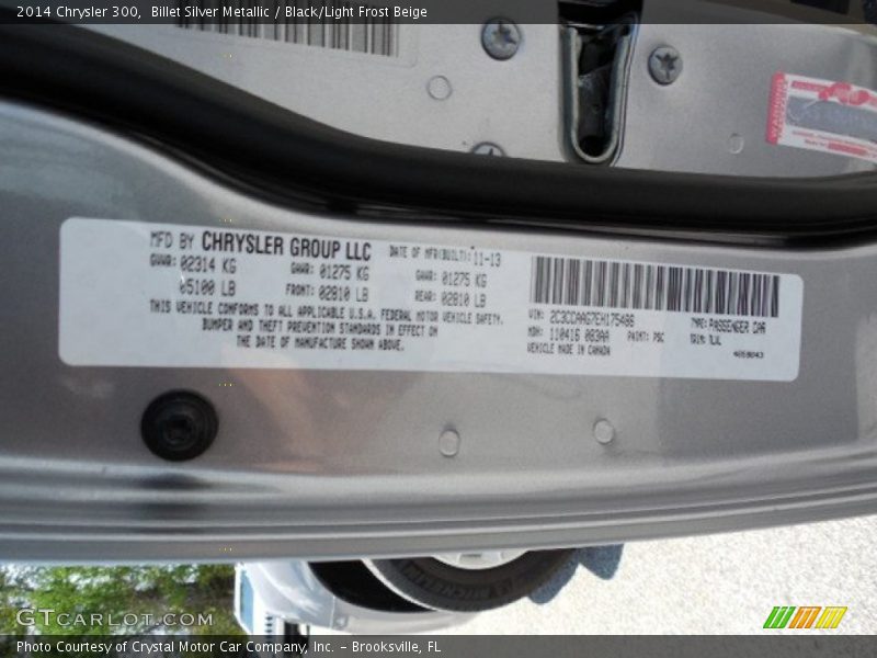 Billet Silver Metallic / Black/Light Frost Beige 2014 Chrysler 300