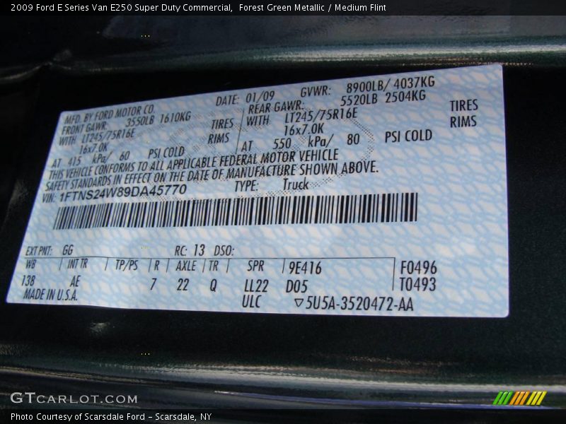 Forest Green Metallic / Medium Flint 2009 Ford E Series Van E250 Super Duty Commercial