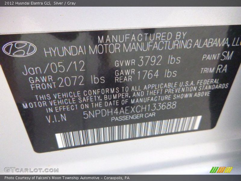 Silver / Gray 2012 Hyundai Elantra GLS