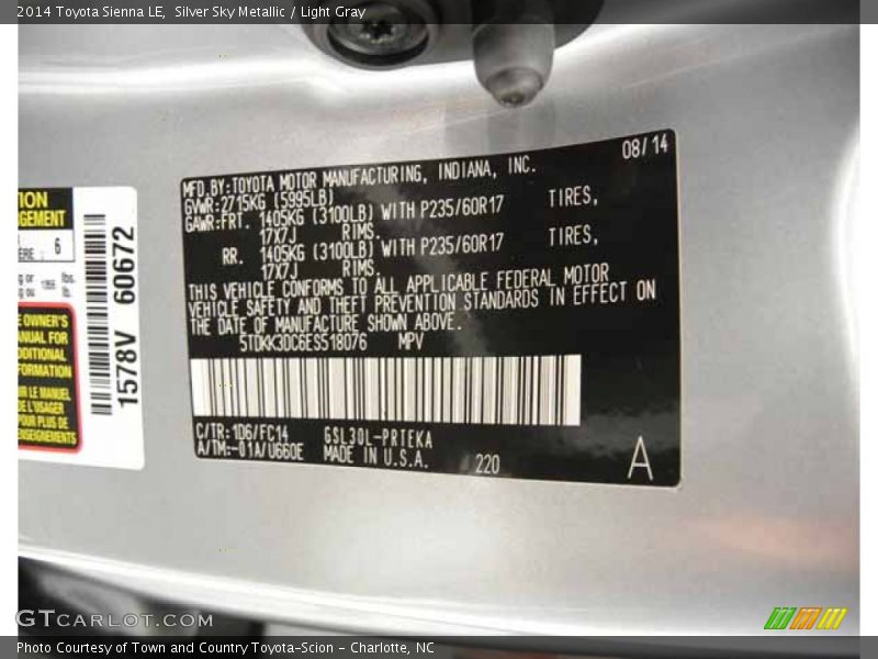Silver Sky Metallic / Light Gray 2014 Toyota Sienna LE